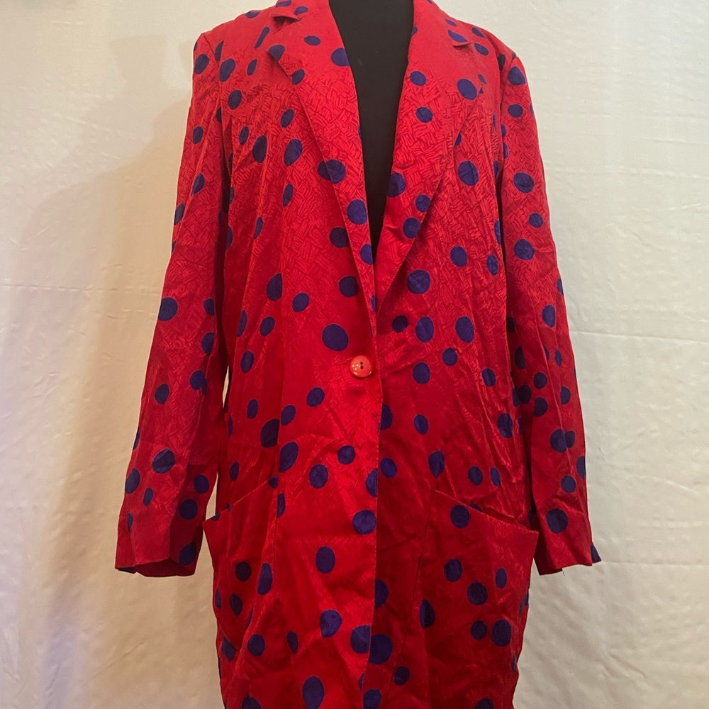 Liz Claiborne 100% Silk blazer (red + polka dot)